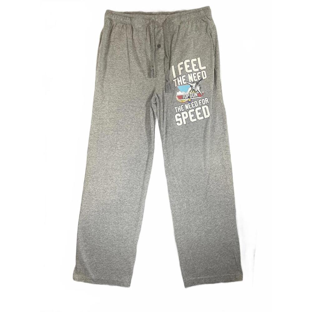 Top Gun Men's Grey Casual Lounge Pants with Top Gun Graphic Large